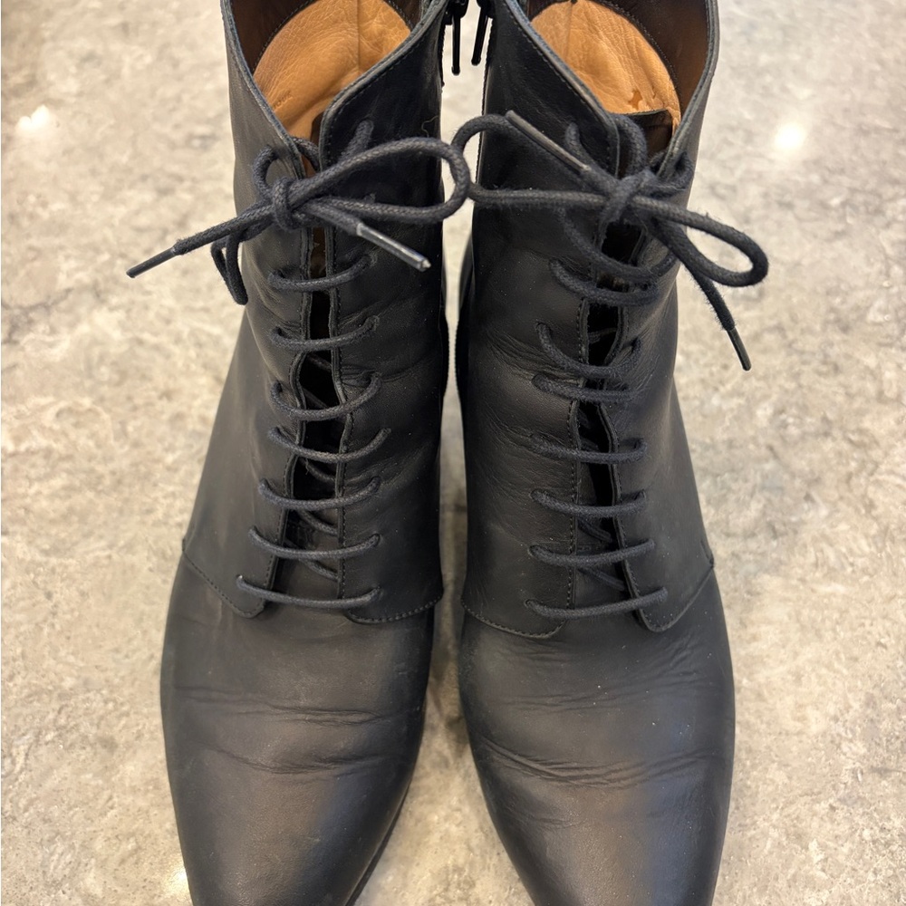 Poppy Barley Black Lace-Up Leather Ankle Boots